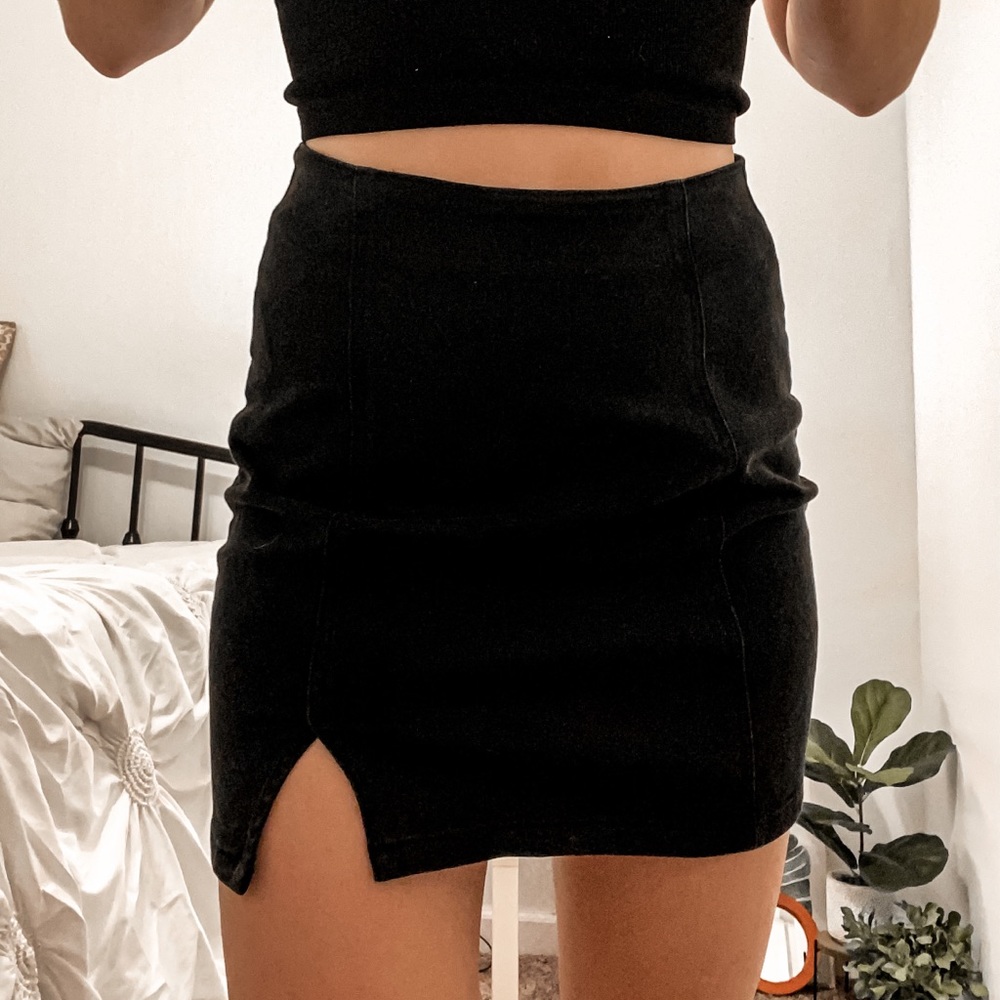 high waisted black mini skirt